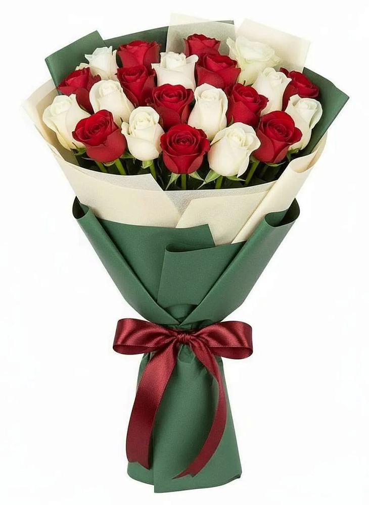 Букет Микс из красных и белых роз в Бродовом