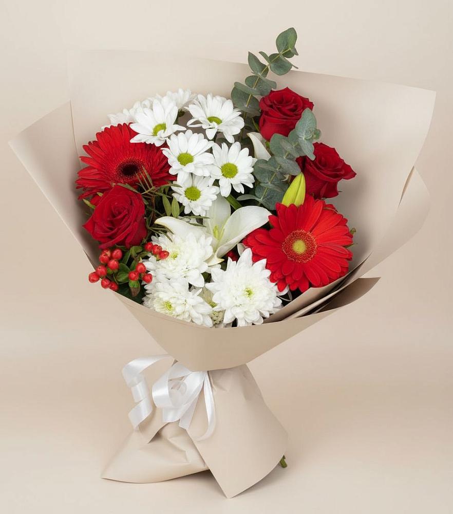 Букет цветов из: Розы, Хризантемы, Герберы и Лилии в Бродовом