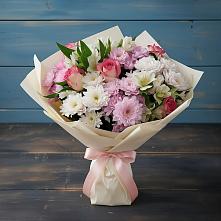 Букет цветов из:  Хризантемы, Альстромерии и Розы в Бродовом