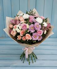 Букет цветов из:  Хризантемы, Розы и Альстромерии в Бродовом